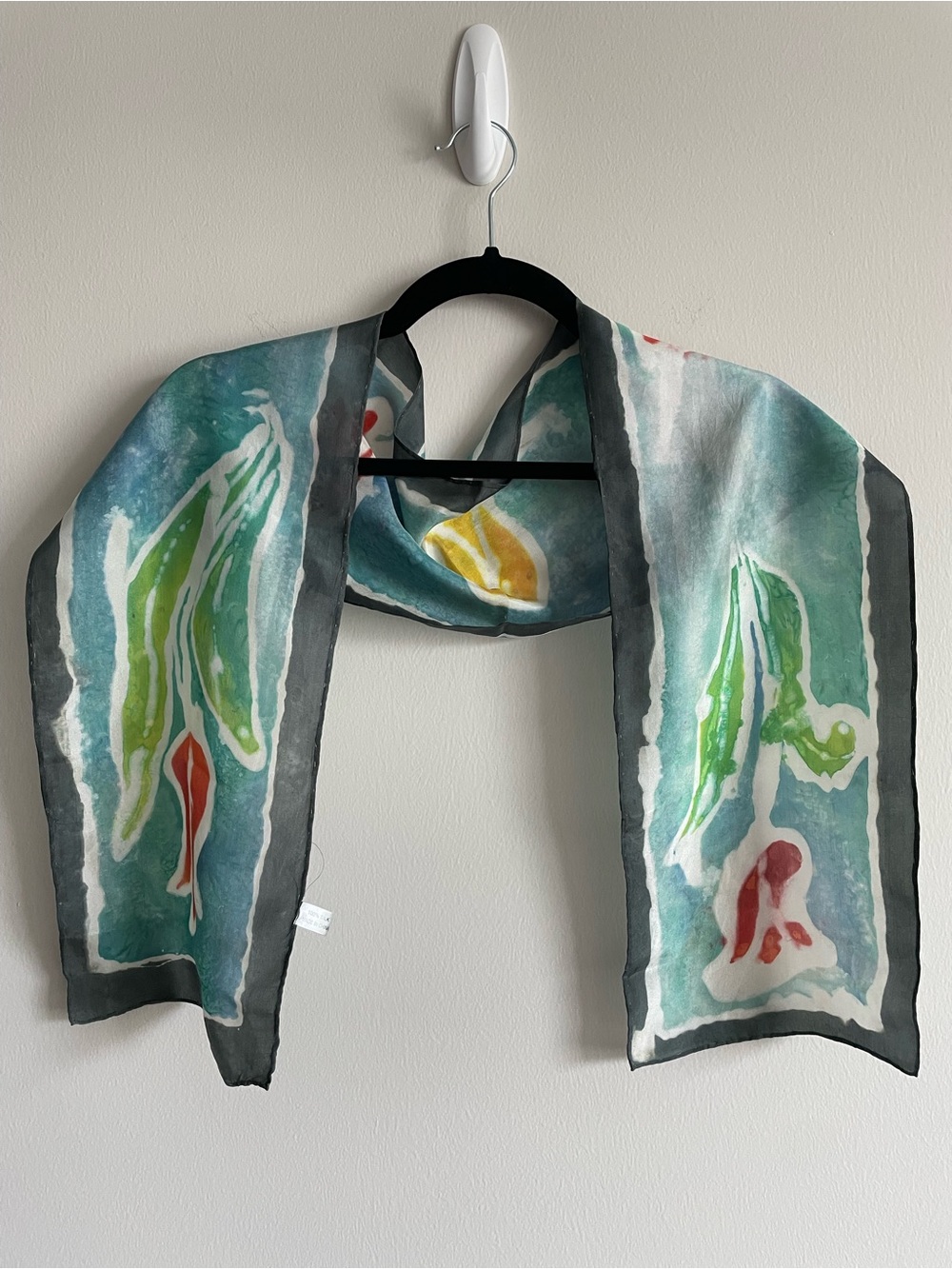 Long rectangular silk scarf watercolor blue tulip floral whimsy ethereal 52 x 8